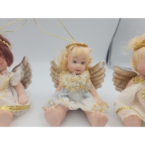 Vintage‎ Porcelain Doll Figure Angel Set Ornaments, 4 Ornaments - Picture 10 of 11